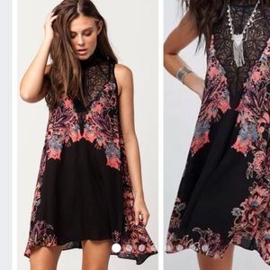 Free people Marsha printed lace slip dress black